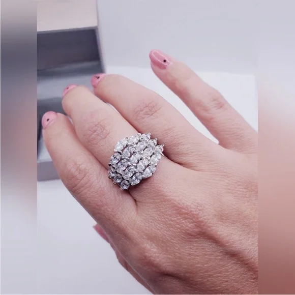 4 Carat Horizontal Marquise Diamond Simulants Rhodium - 925 Sterling Silver Ring